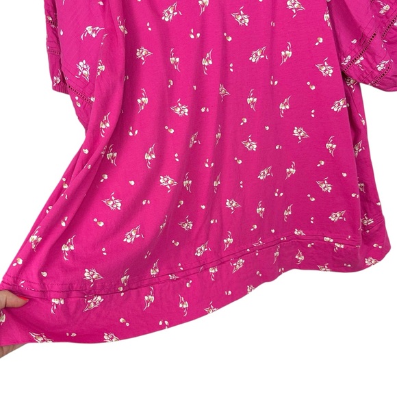 Lane Bryant Cotton Floral Notch Collar Elastic Eyelet Cutout Popover Blouse 22 - Picture 6 of 11